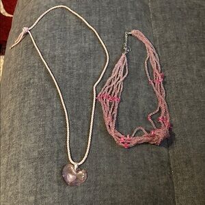 Elegant Pink Heart Necklace and Bracelet Set
